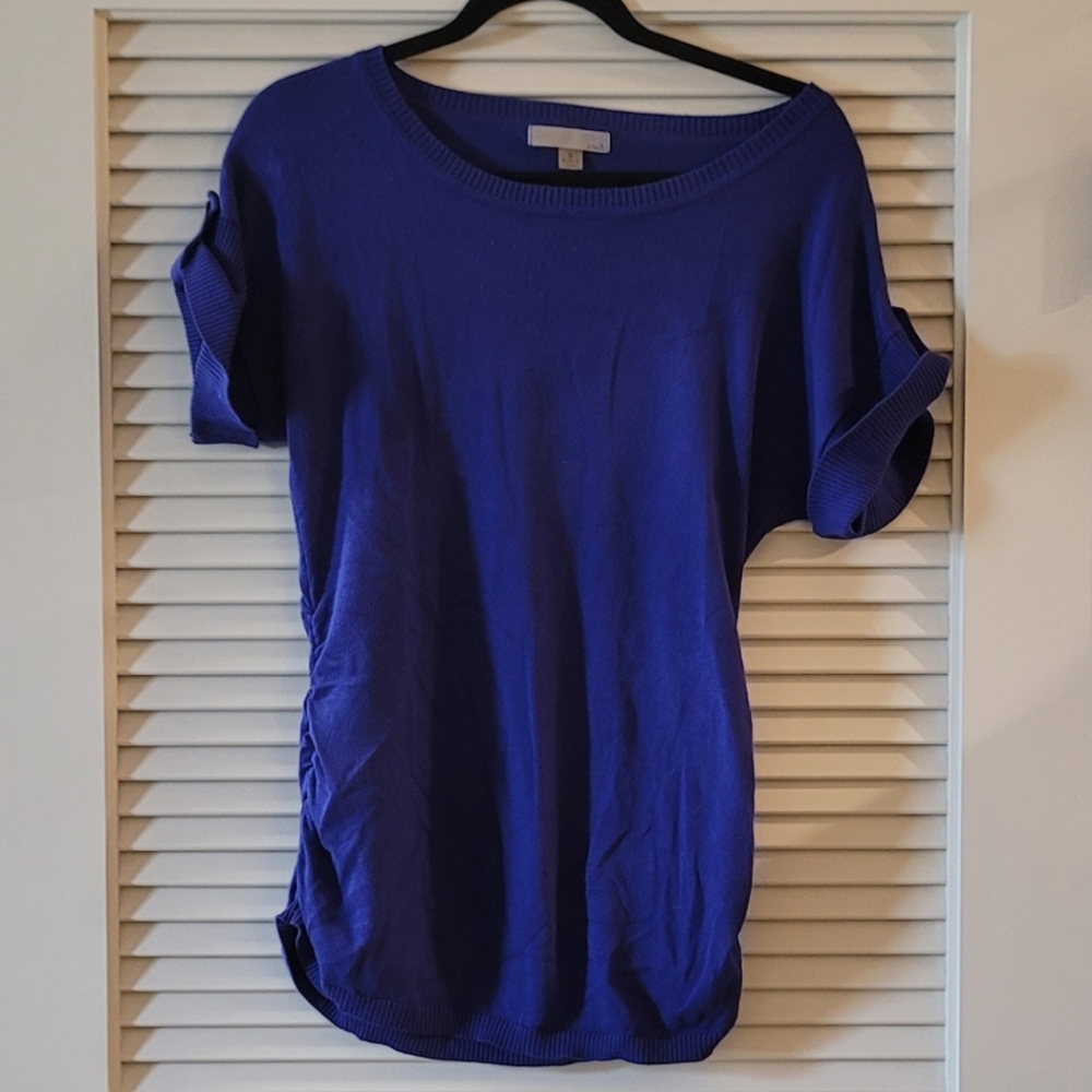 OneA- Purple Short-Sleeve Top With Ruching On Sides